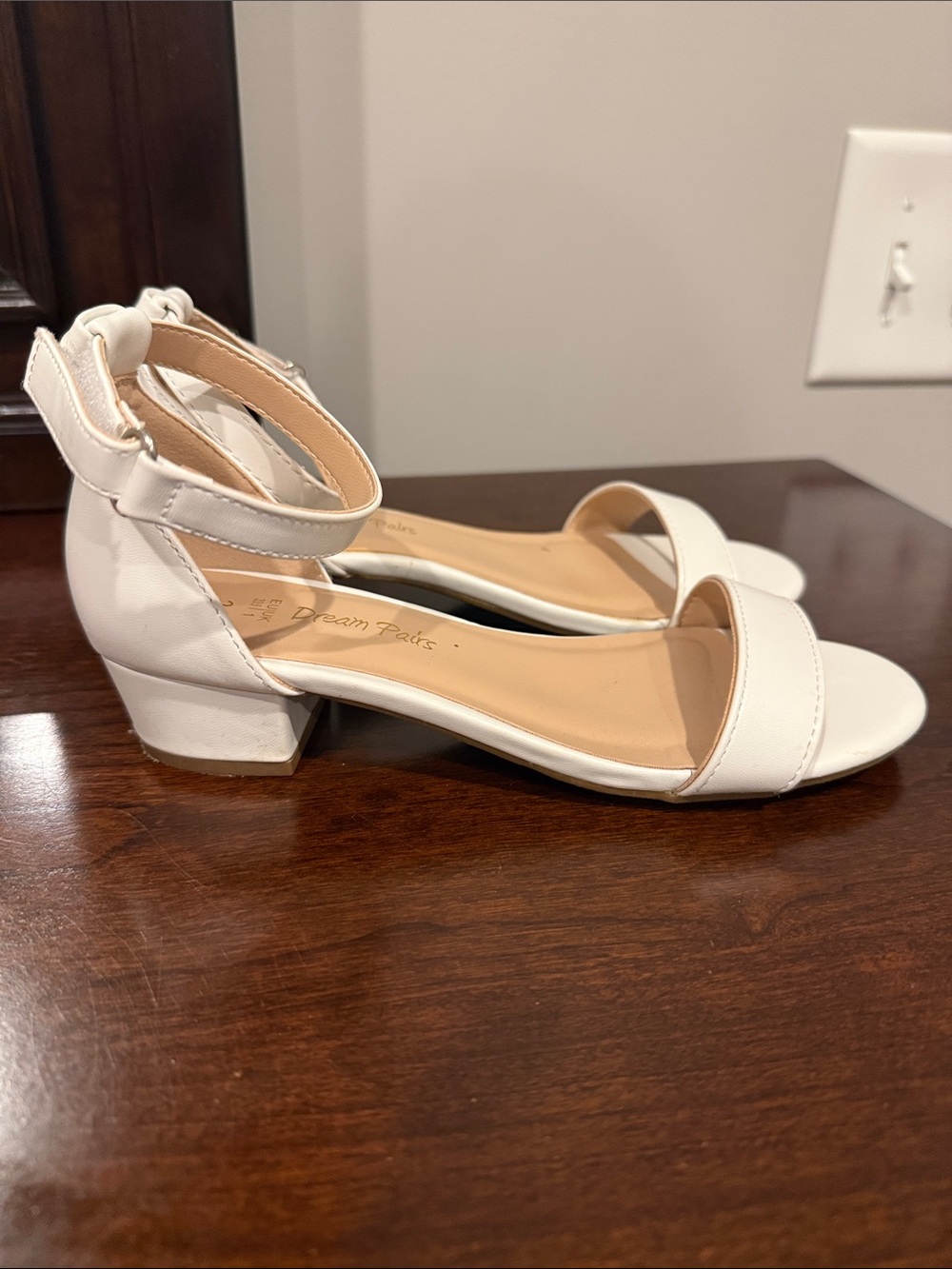Dream Pairs White Ankle-Strap Low Block Heels